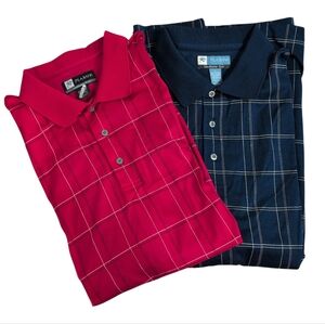 Jo's. A. Bank Leadbetter Golf Polo Shirt Cotton, 2 Lot Red Blue Window Pane, L